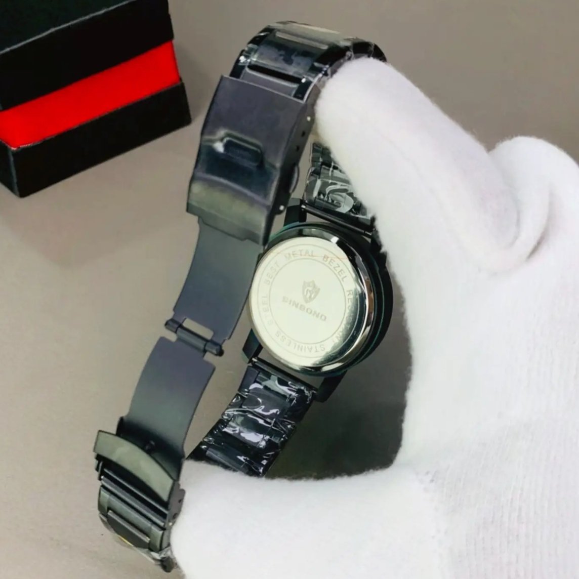 BINBOND Black Magnetic Ball Stainless Steel Watch for Men - Minimalist Unique Roman Dial Wrist Watch